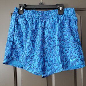 New Girls Nike One High Rise Animal Print Lined Shorts Dri-Fit Youth Medium Blue